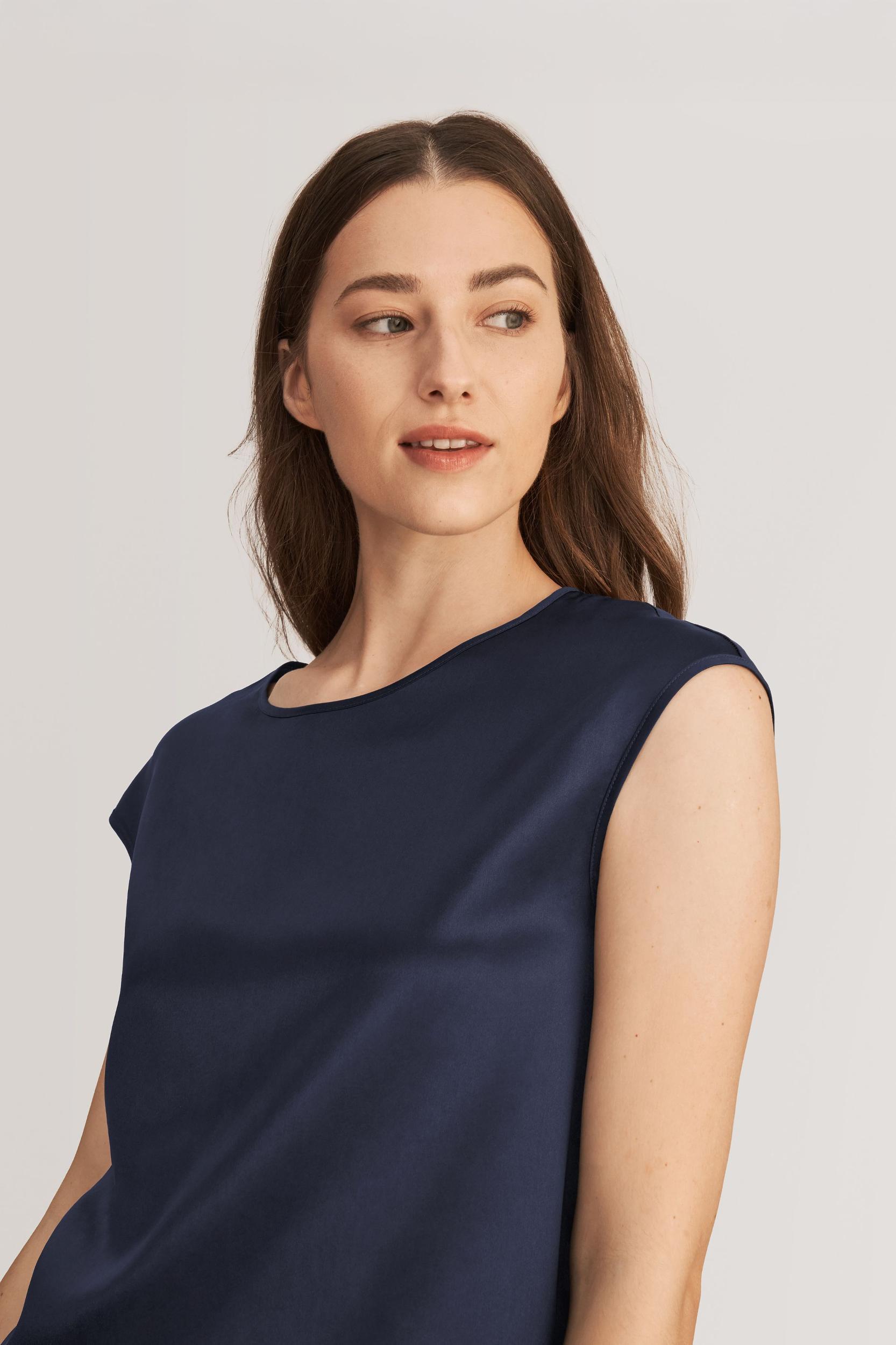 LILYSILK Silk T Shirt for Women Blue Natural Silk Smooth Basic Round Neck Free of Harmful Chemicals S Product Image