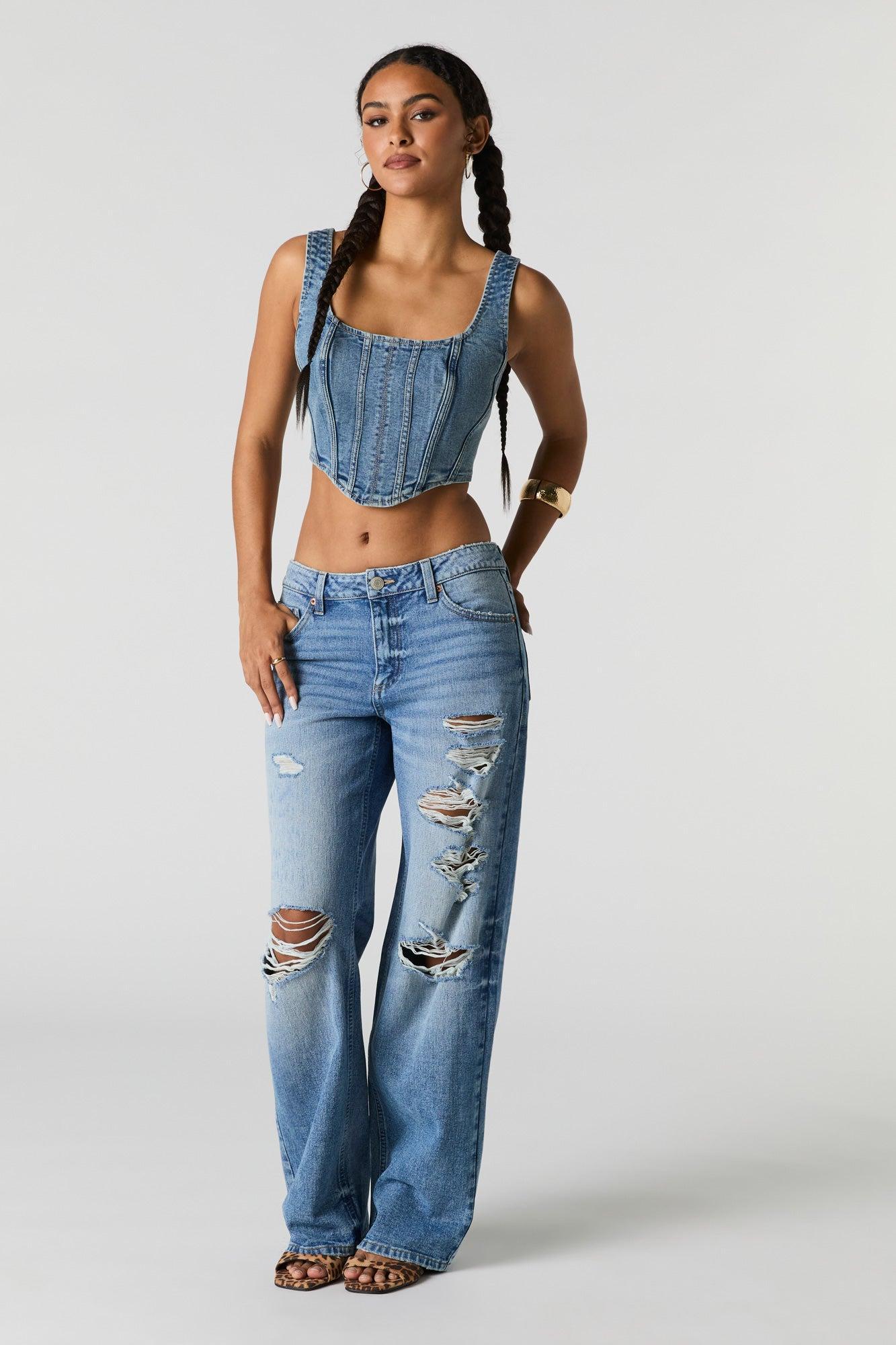 Denim Square Neck Corset Tank Female Product Image