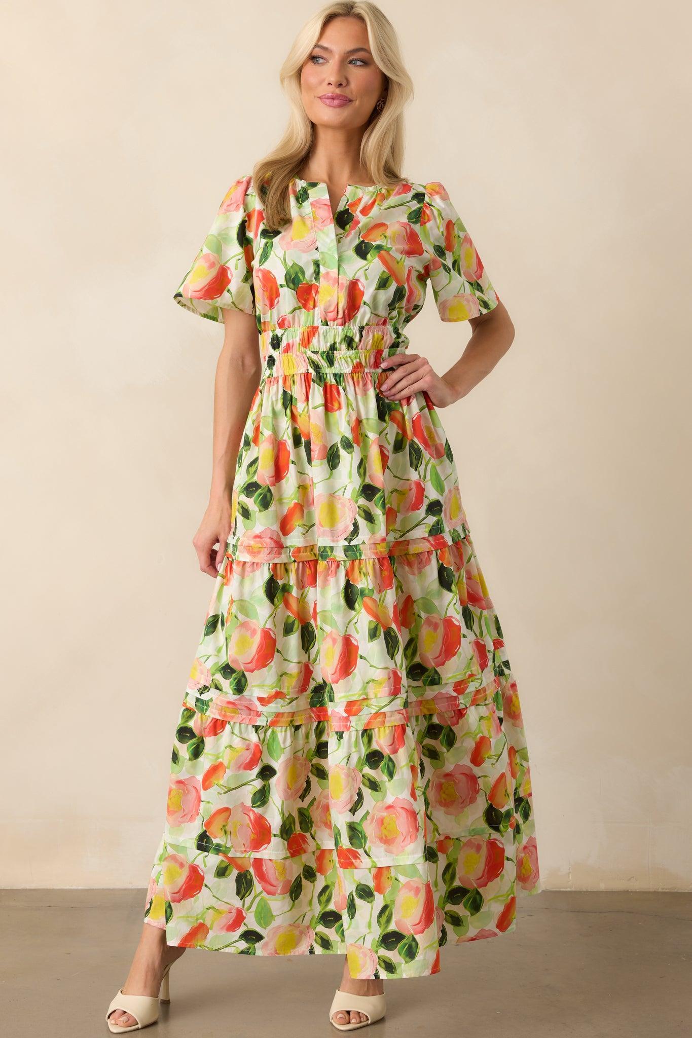 Something About It Orange Floral Print Cotton Maxi Dress Product Image