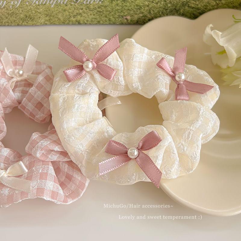 Faux Pearl Bow Scrunchie / Set Product Image