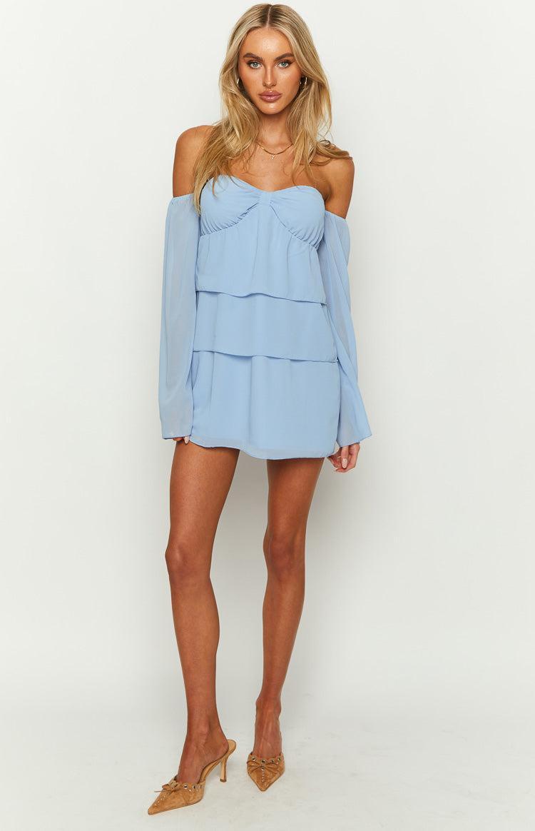 Cindee Blue Off Shoulder Mini Dress Baby Product Image