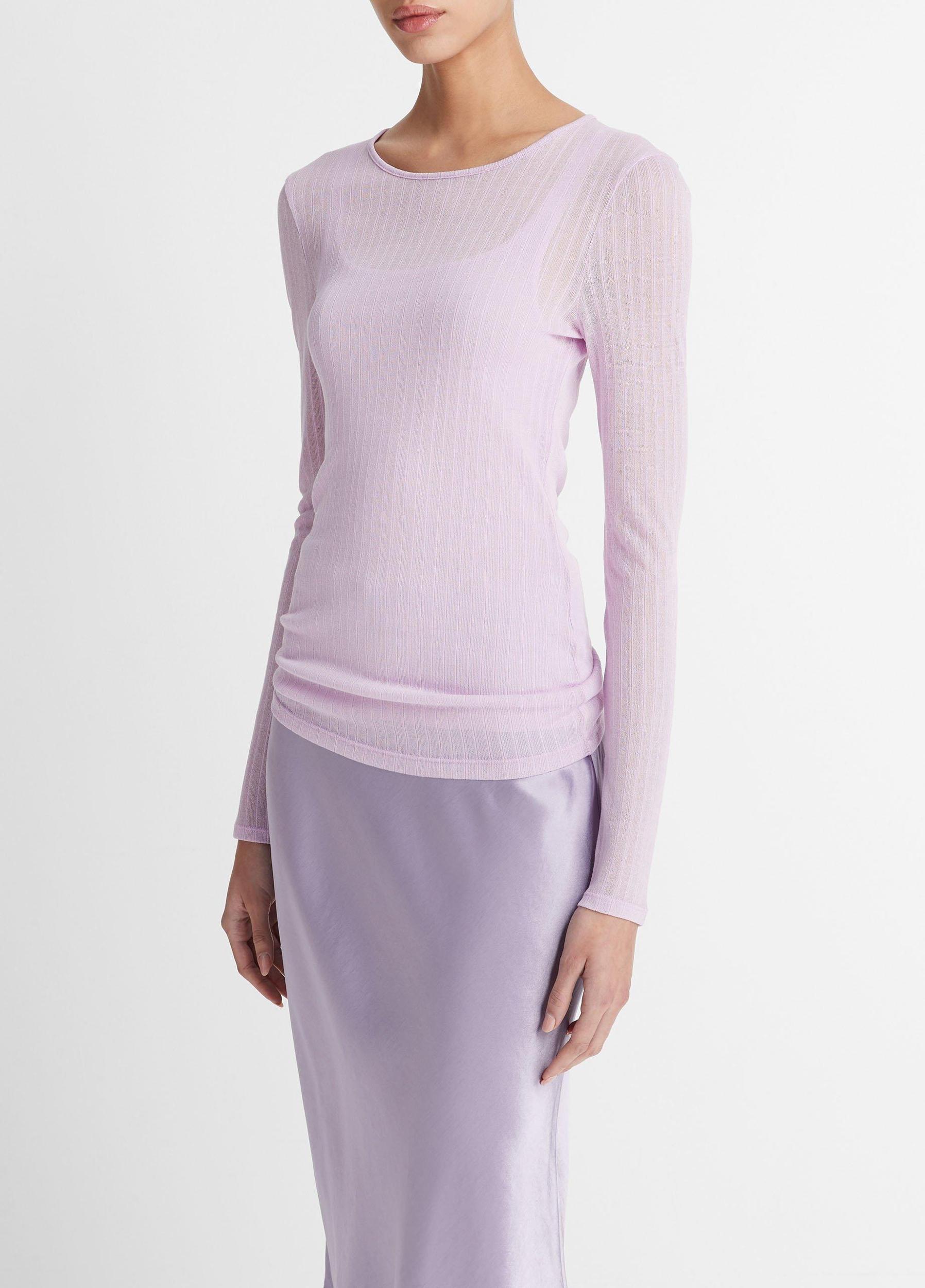 Sheer Long-Sleeve Crew Neck Top Product Image