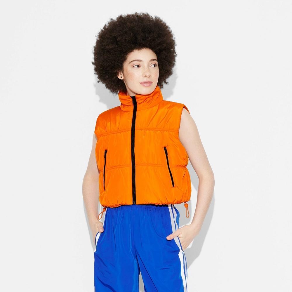 Womens Game Day Mock Turtleneck Puffer Vest - Wild Fable Orange M Product Image