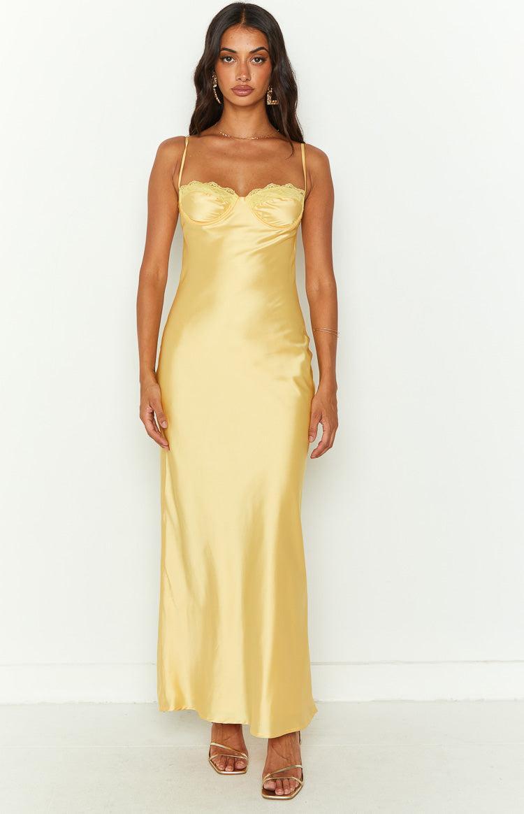 Mariana Yellow Lace Bust Midi Dress Product Image