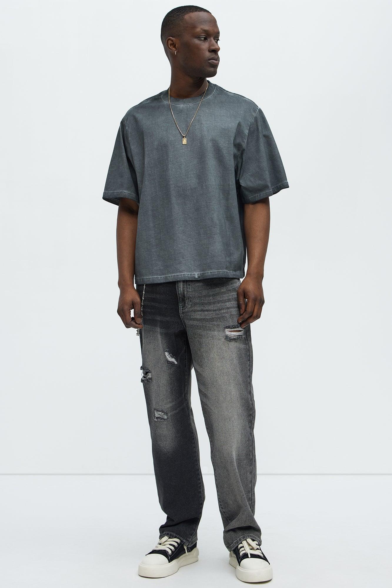 Tinted Wash Boxy Cropped Heavyweight Short Sleeve Tee - Grey Product Image