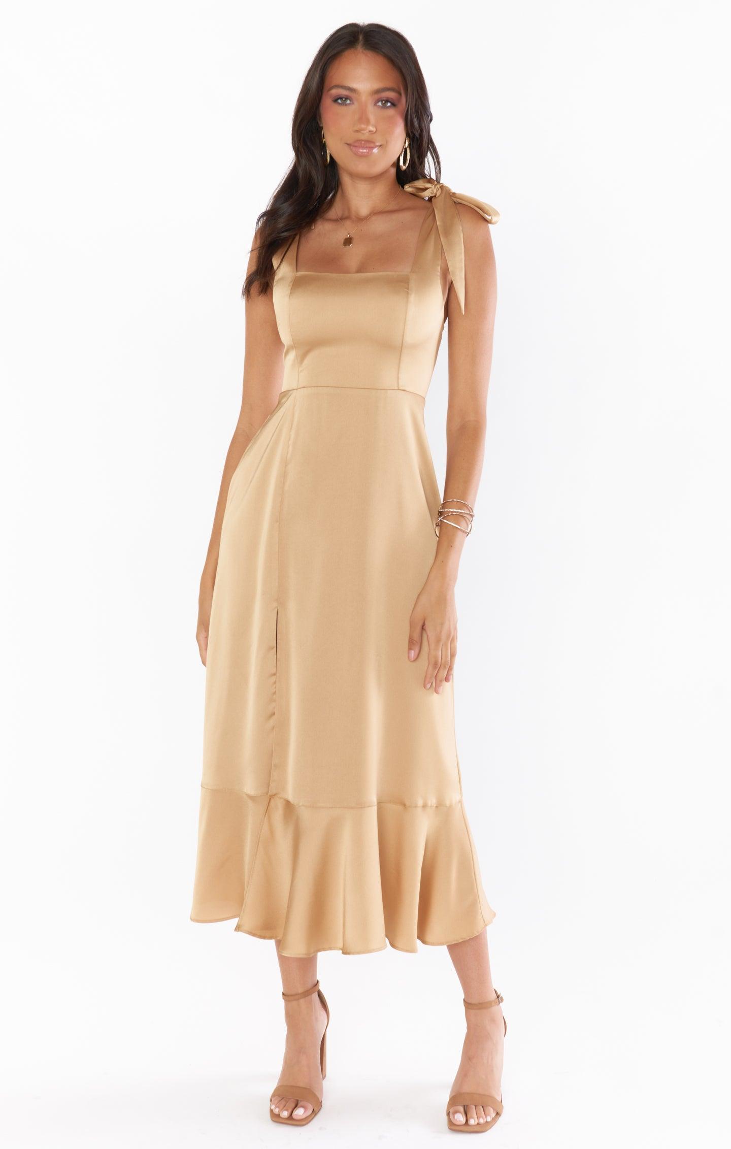 Claire Midi Dress ~ True Gold Luxe Satin Product Image