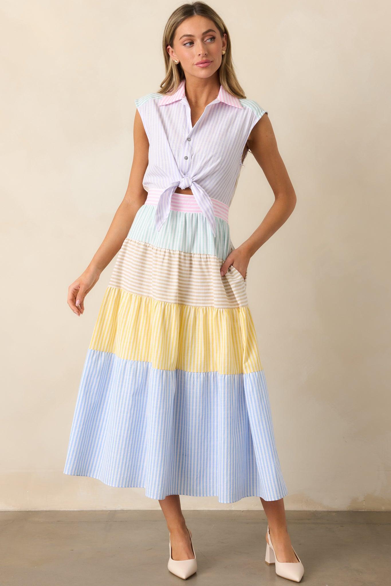 Yacht Club Lavender Multi Stripe Midi Dress Product Image