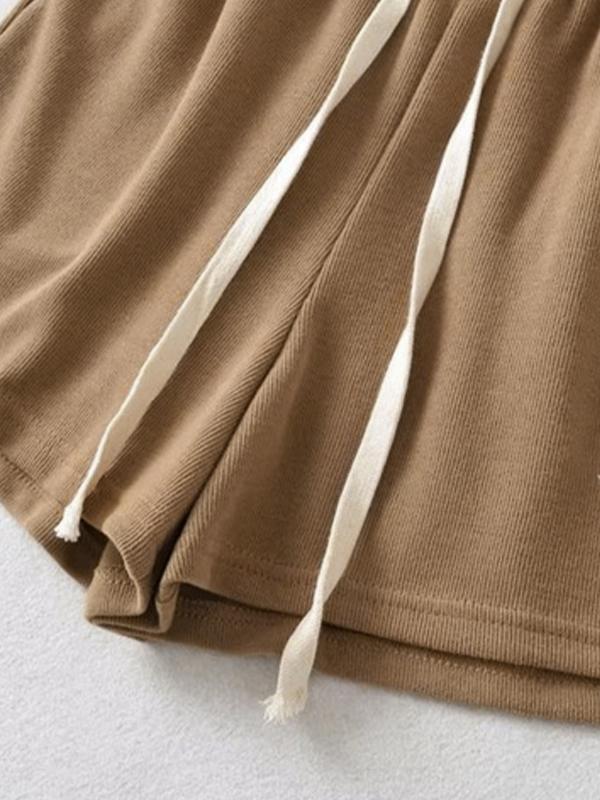 Letter Embroidery Elastic Waist Drawstring Shorts Product Image