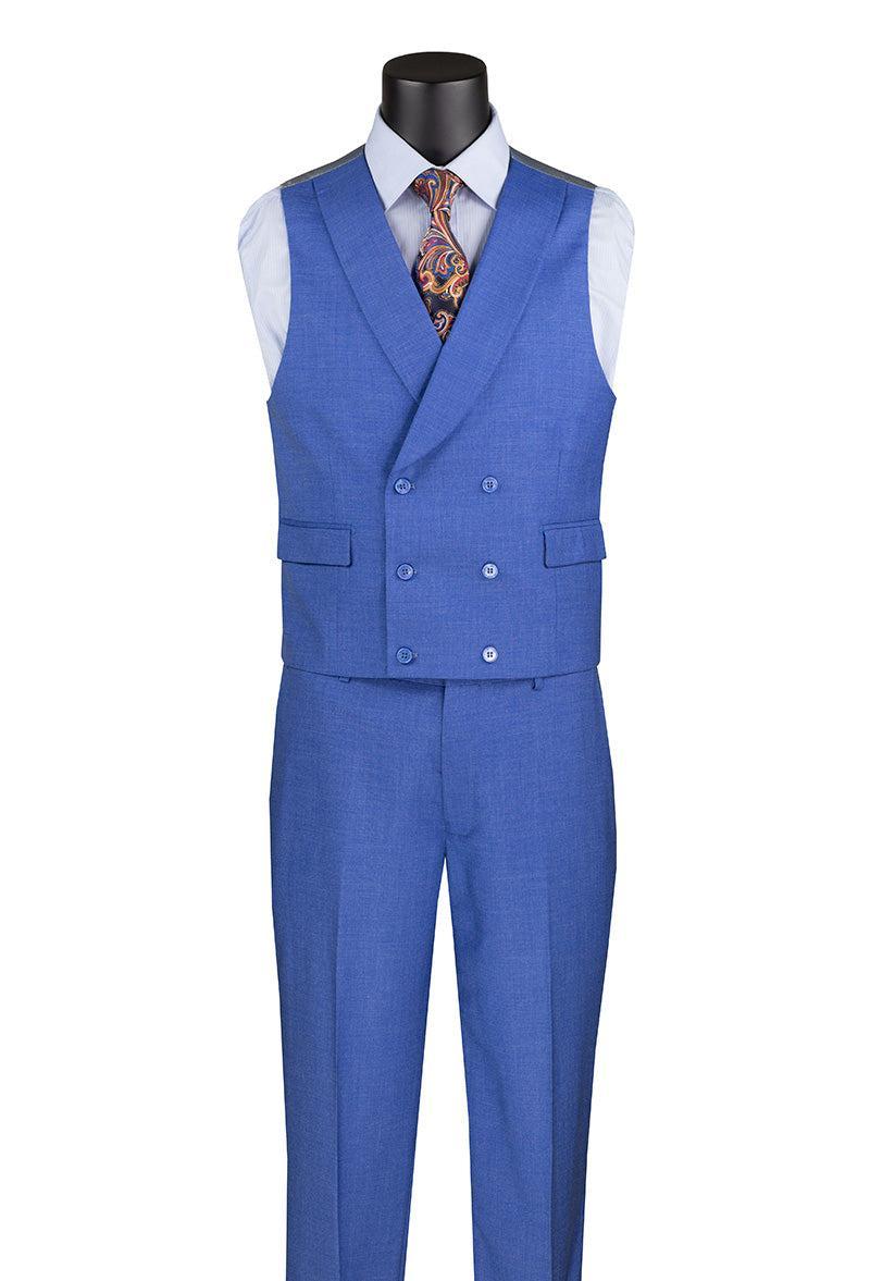 French Blue Modern Fit 3 Piece Suit with Vest and Adjustable Waist Band Pants Product Image