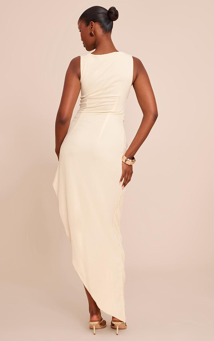 Cream Chiffon Cowl Ruched Midi Dress Product Image