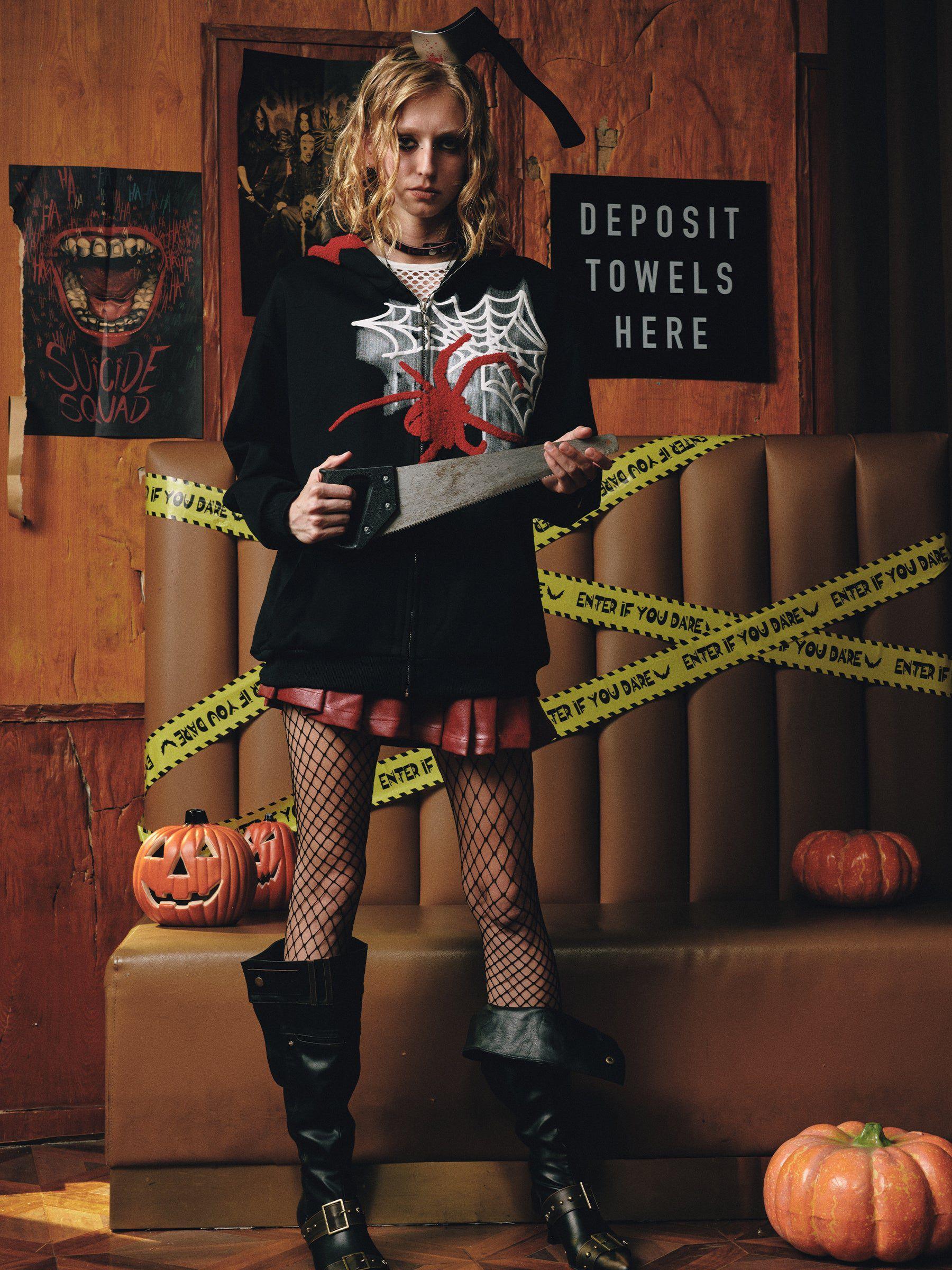 Aelfric Eden Horn Design Flocking Spider Zip Up Hoodie Product Image