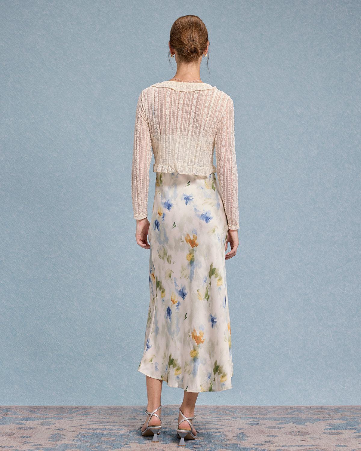 Beige V Neck Ruffle Cardigan Product Image