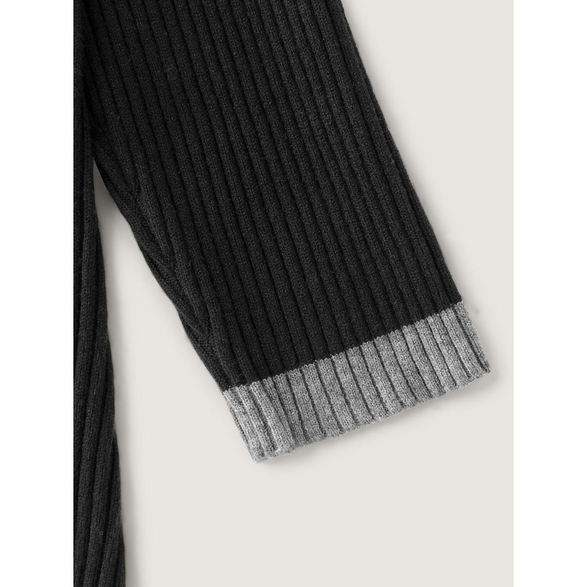 Plus Size Polo Neck Contrast Metal Buttons Pullover Black Women Leisure Bodycon Long Sleeve Polo Casual Pullovers BloomChic 22-24/3X Product Image