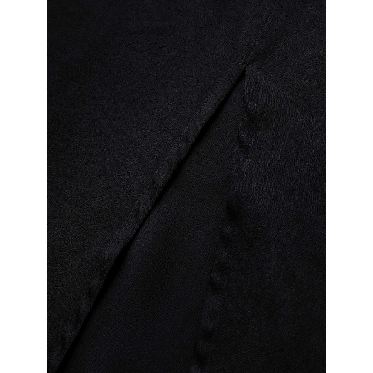 Plus Size Solid Asymmetrical Neck Split Hem Dress Black Women Formal Asymmetrical Neck Sleeveless Curvy Midi Dress BloomChic 18-20/2X Product Image