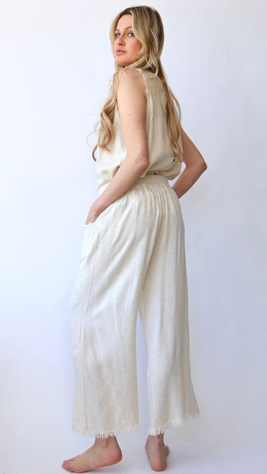 Ankle Length Wide Leg Linen Pant Product Image