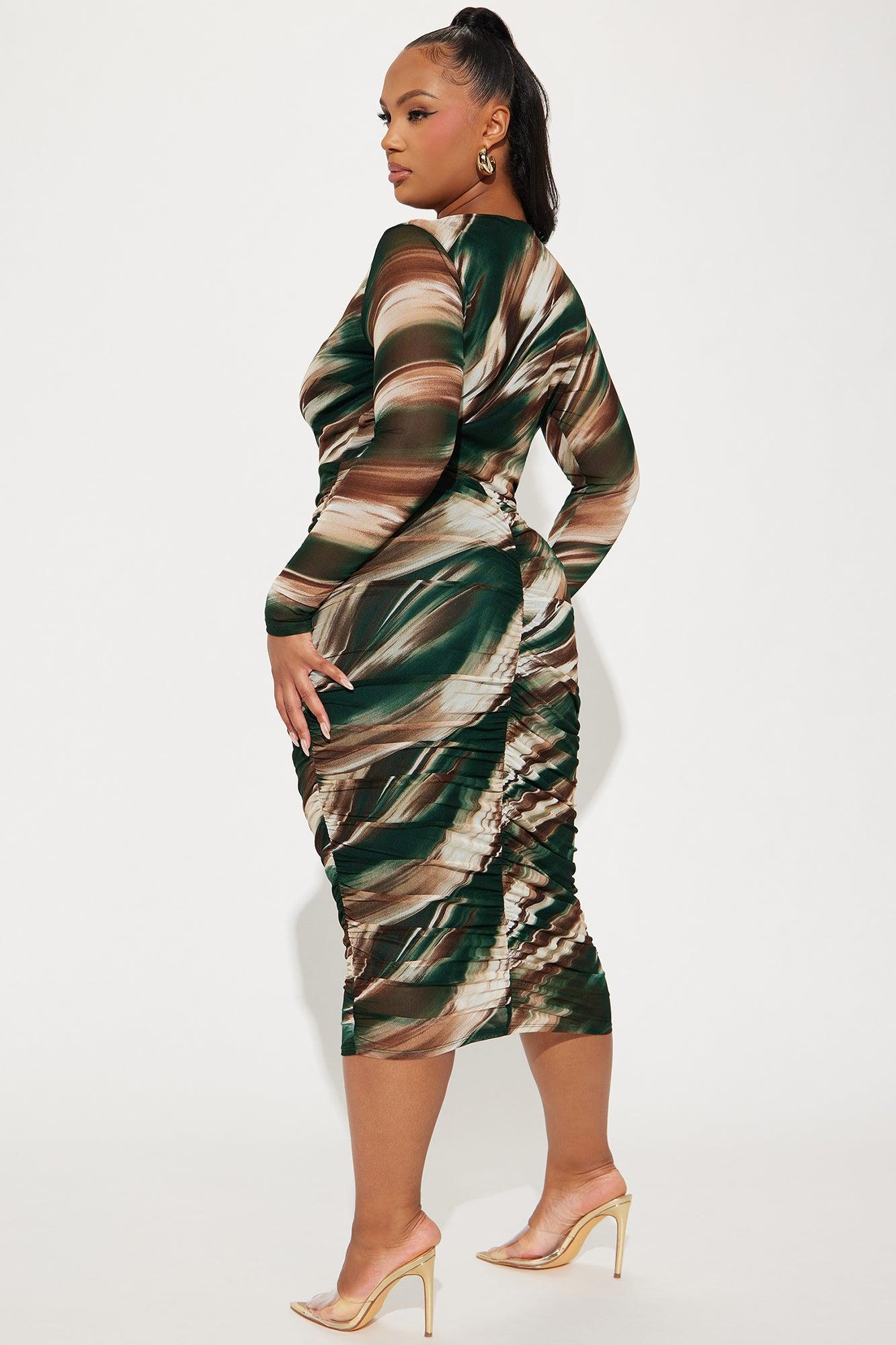 Catherine Mesh Midi Dress - Brown/combo Product Image