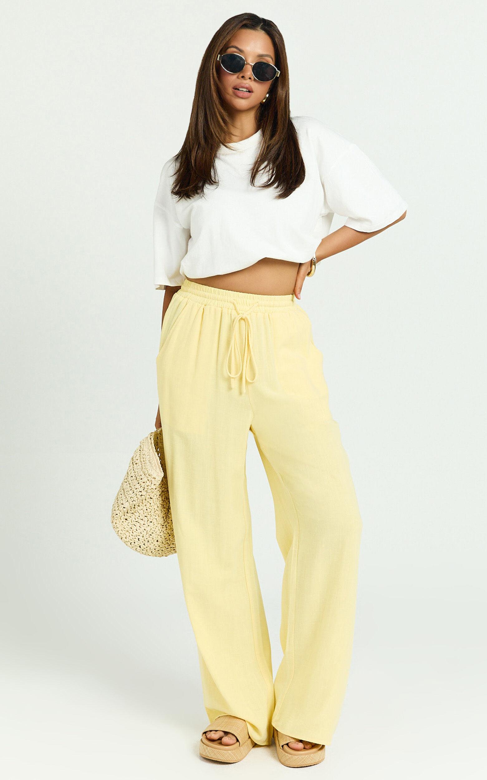 Kala Pants - Mid Waisted Relaxed Elastic Waist Pants in Lemon Product Image