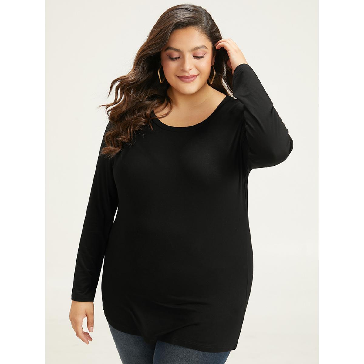 Plus Size Cotton Supersoft Essentials Basic Solid T-shirt Black Women Basics Plain Plain Round Neck Everyday T-shirts BloomChic 22-24/3X Product Image