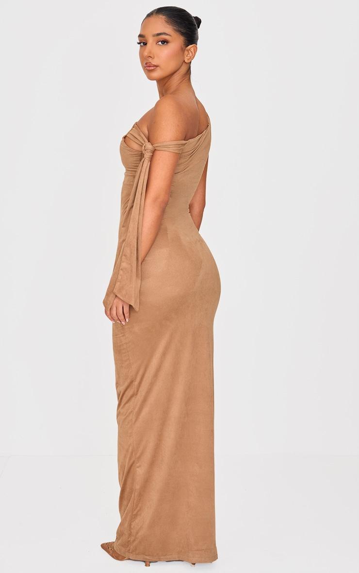 Petite Deep Taupe Faux Suede Tie Detail Maxi Dress Product Image