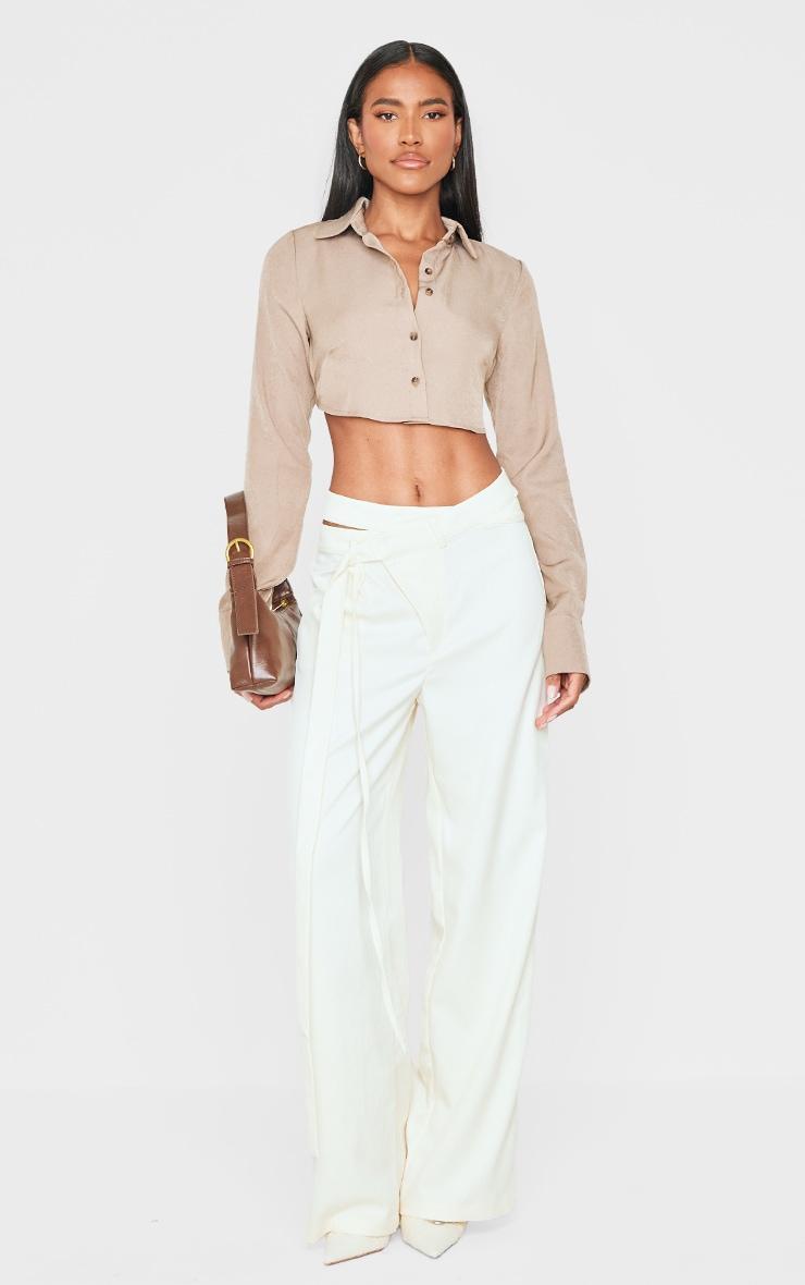 Mocha Premium Woven Tie Backless Cropped Shirt Product Image