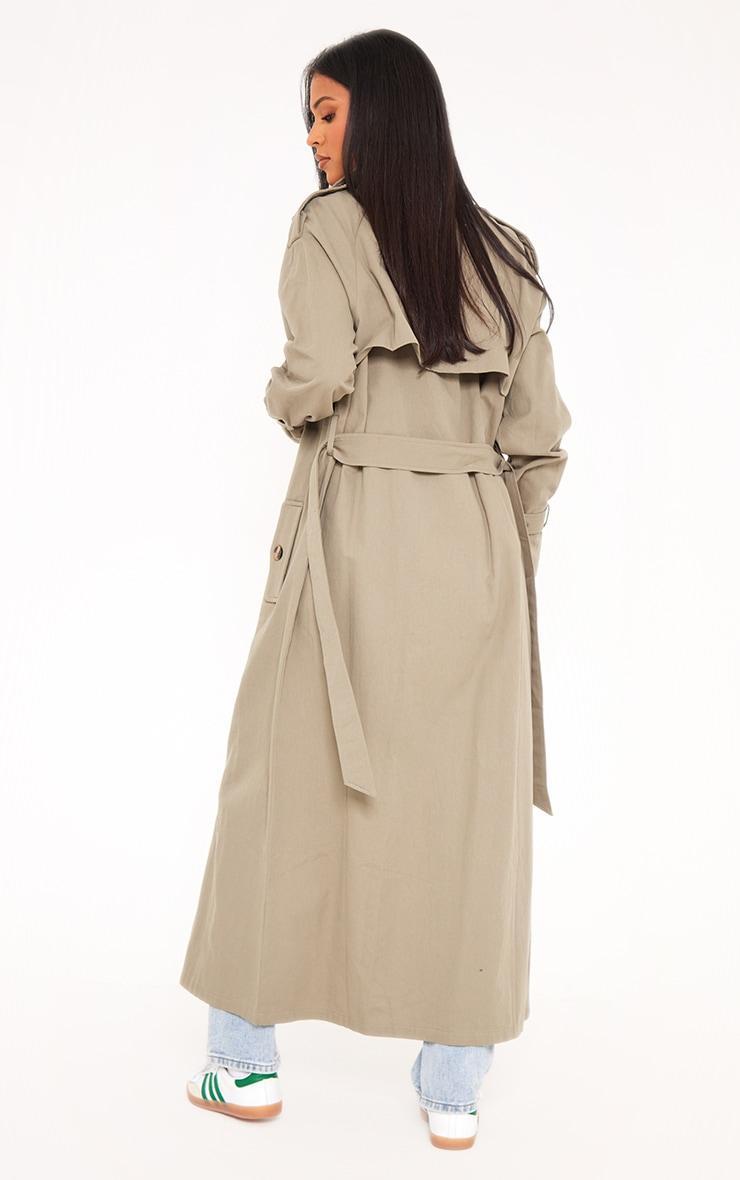 Tall Khaki Panel Detail Belted Trench Coat Product Image