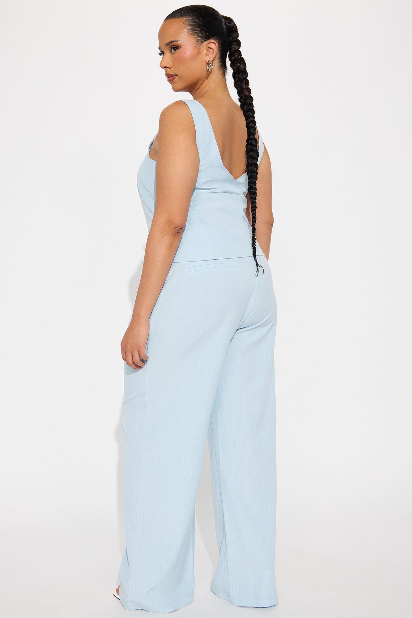 Evangeline Pinstripe Pant Set - Light Blue Product Image