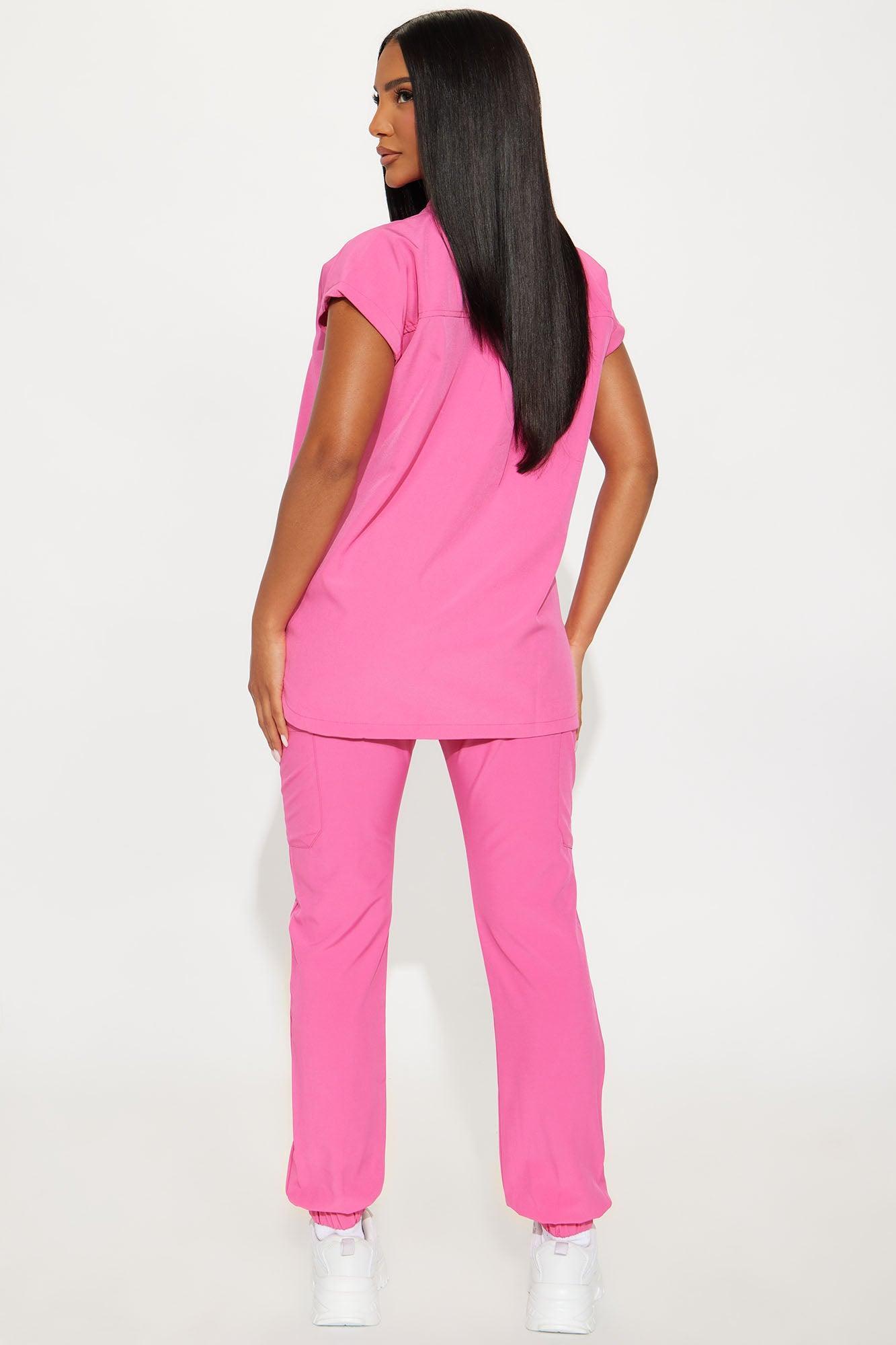 On Call Assist Sleeveless Jogger Scrub Set - Hot Pink Product Image
