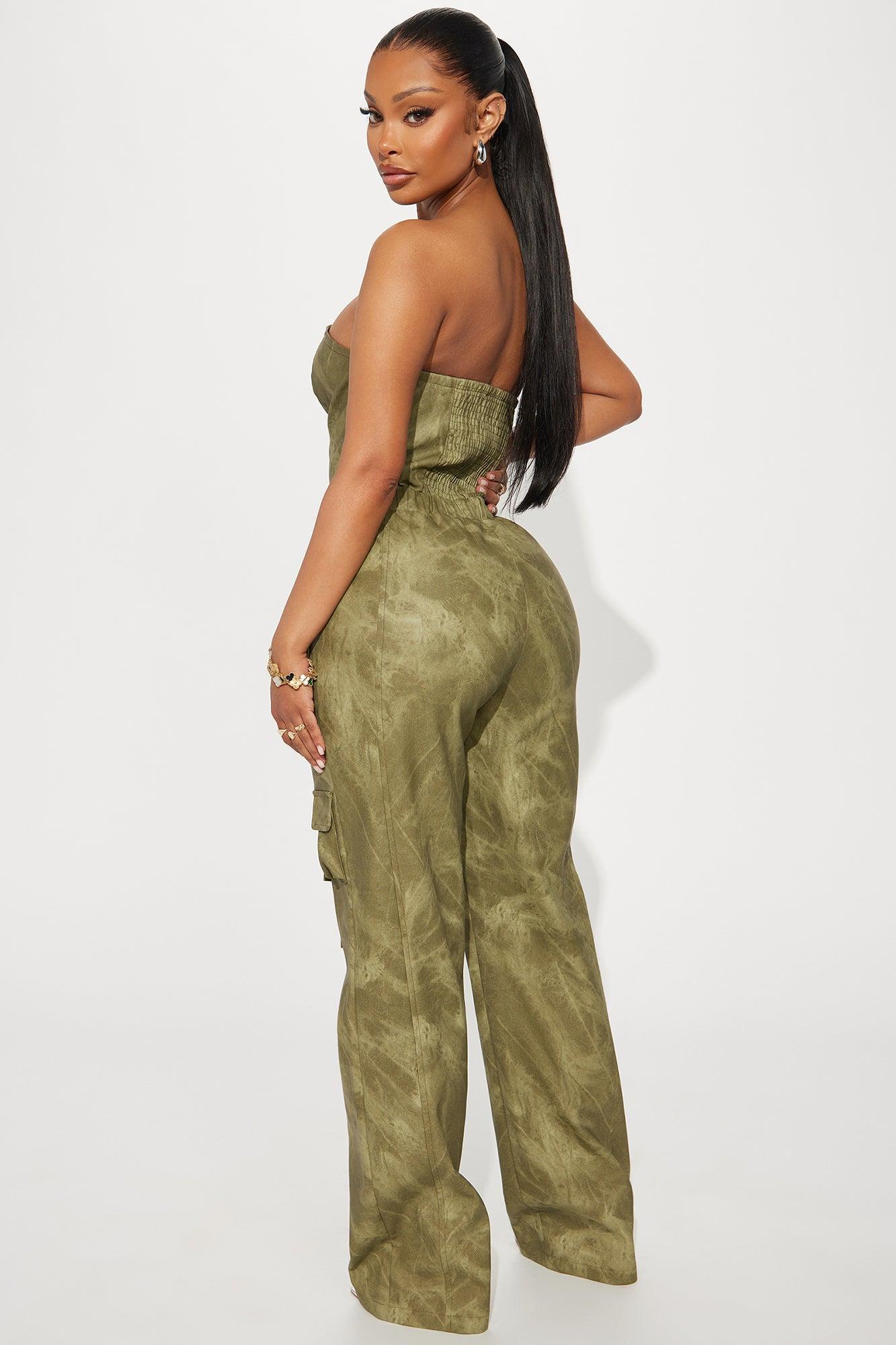 Harvey Washed Faux Leather Jumpsuit - Olive Product Image