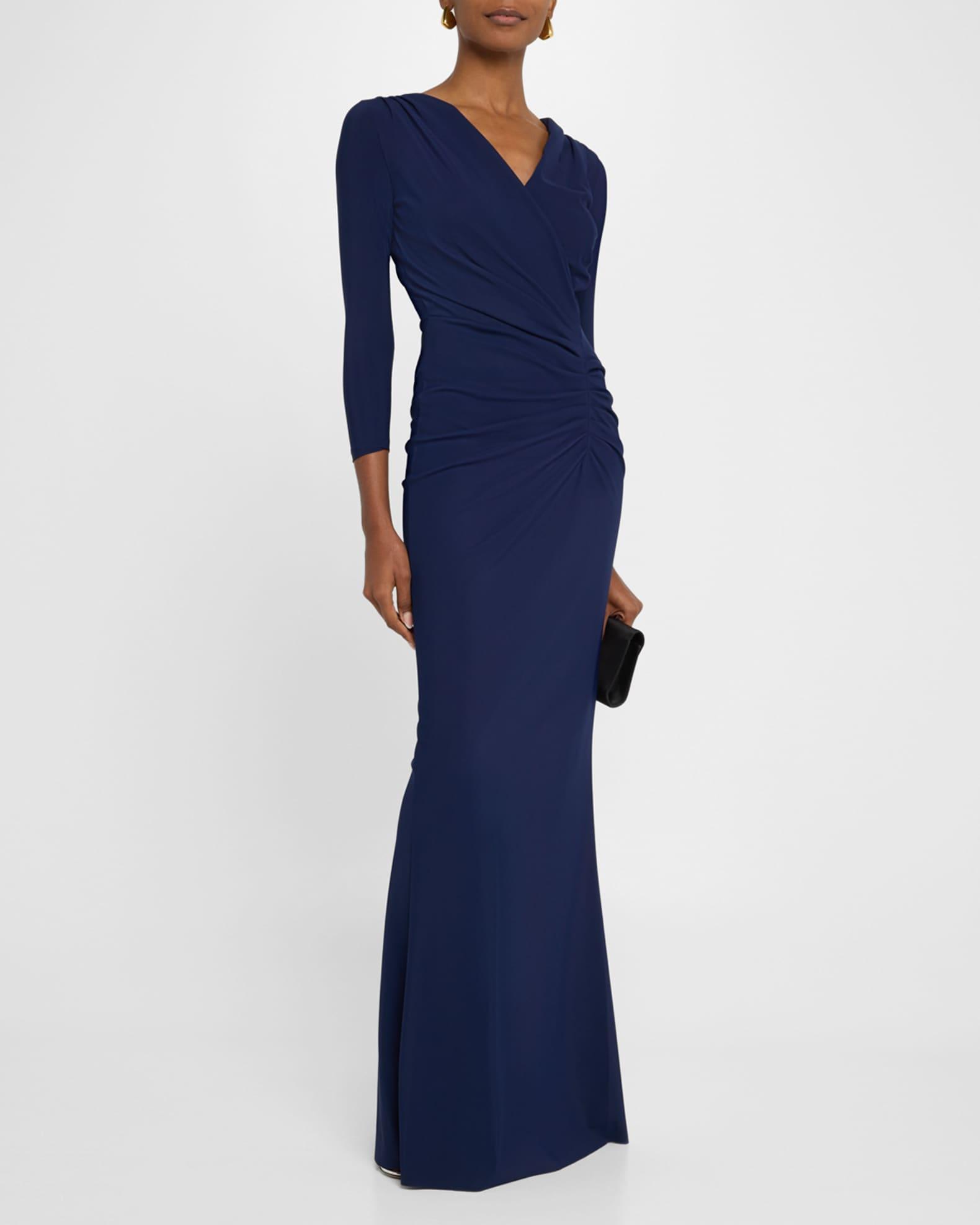Ruched 3/4-Sleeve Column Gown Product Image