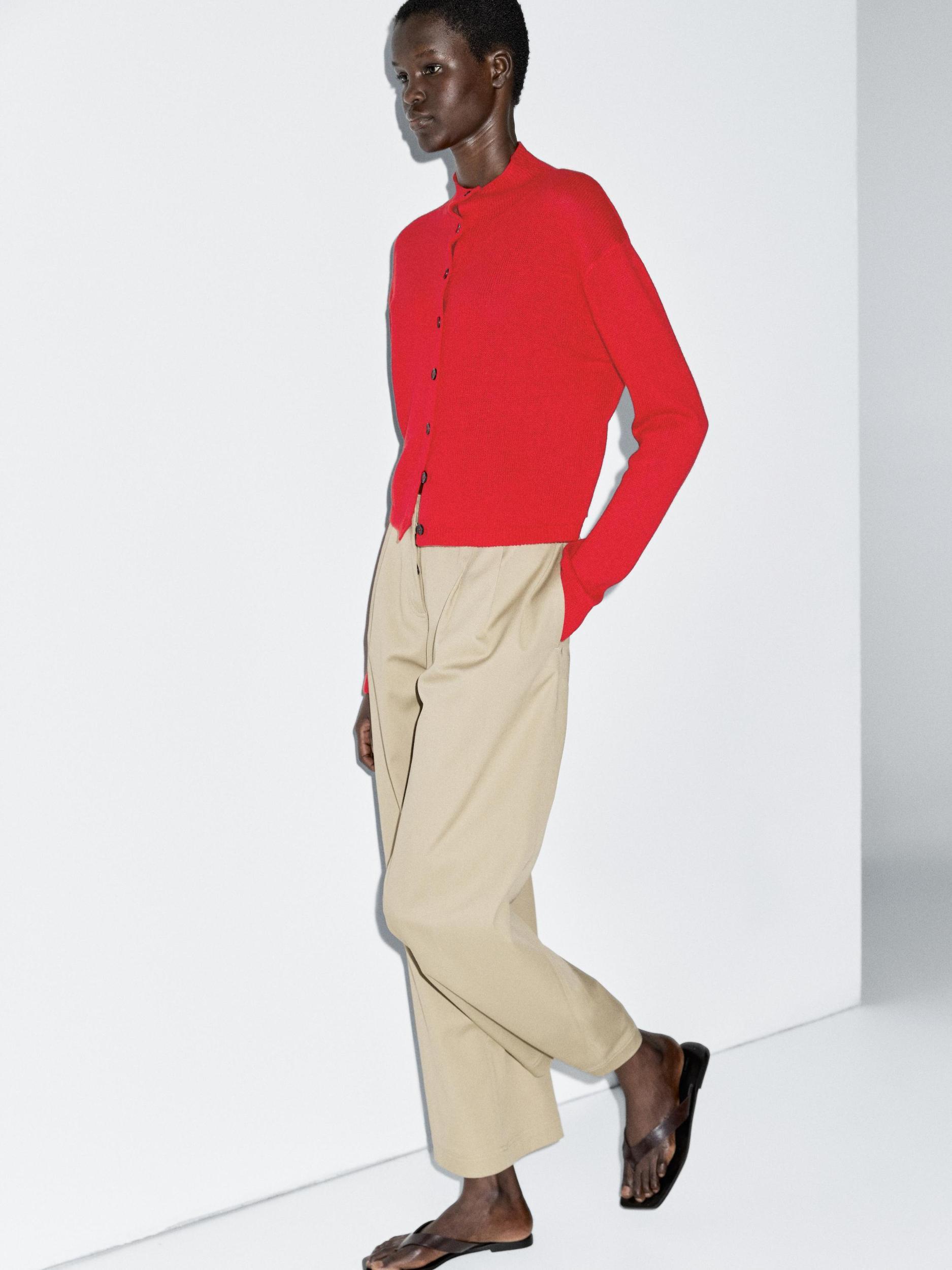 Wool and linen mock turtleneck cardigan Product Image