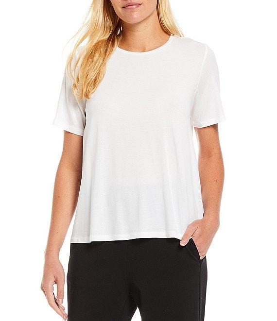Eileen Fisher Tencel Lightweight Jersey Crew Neck Short Sleeve Shirt Product Image