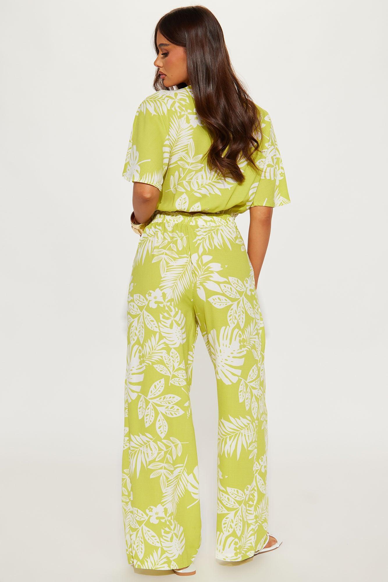 Tropical Days Wide Leg Pant Set - Lime Product Image