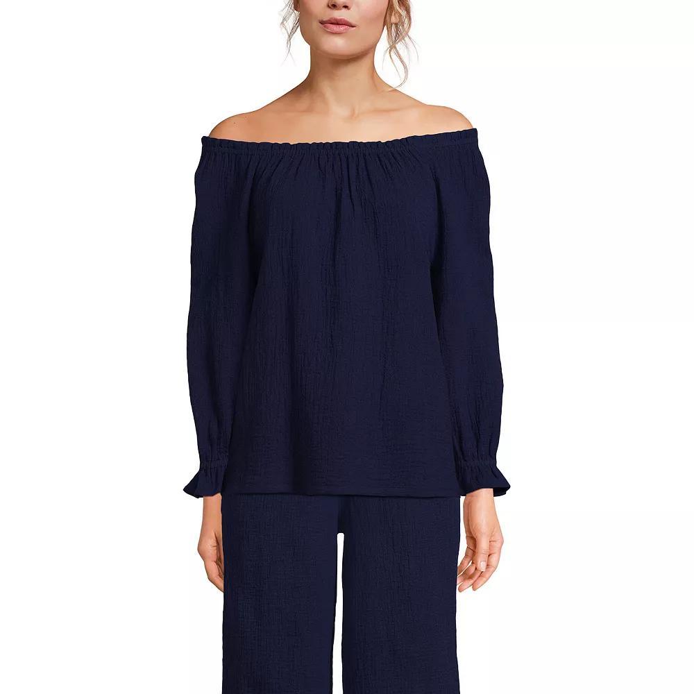 Women's Lands' End Gauze 3/4-Sleeve Off Shoulder Blouse,  Product Image
