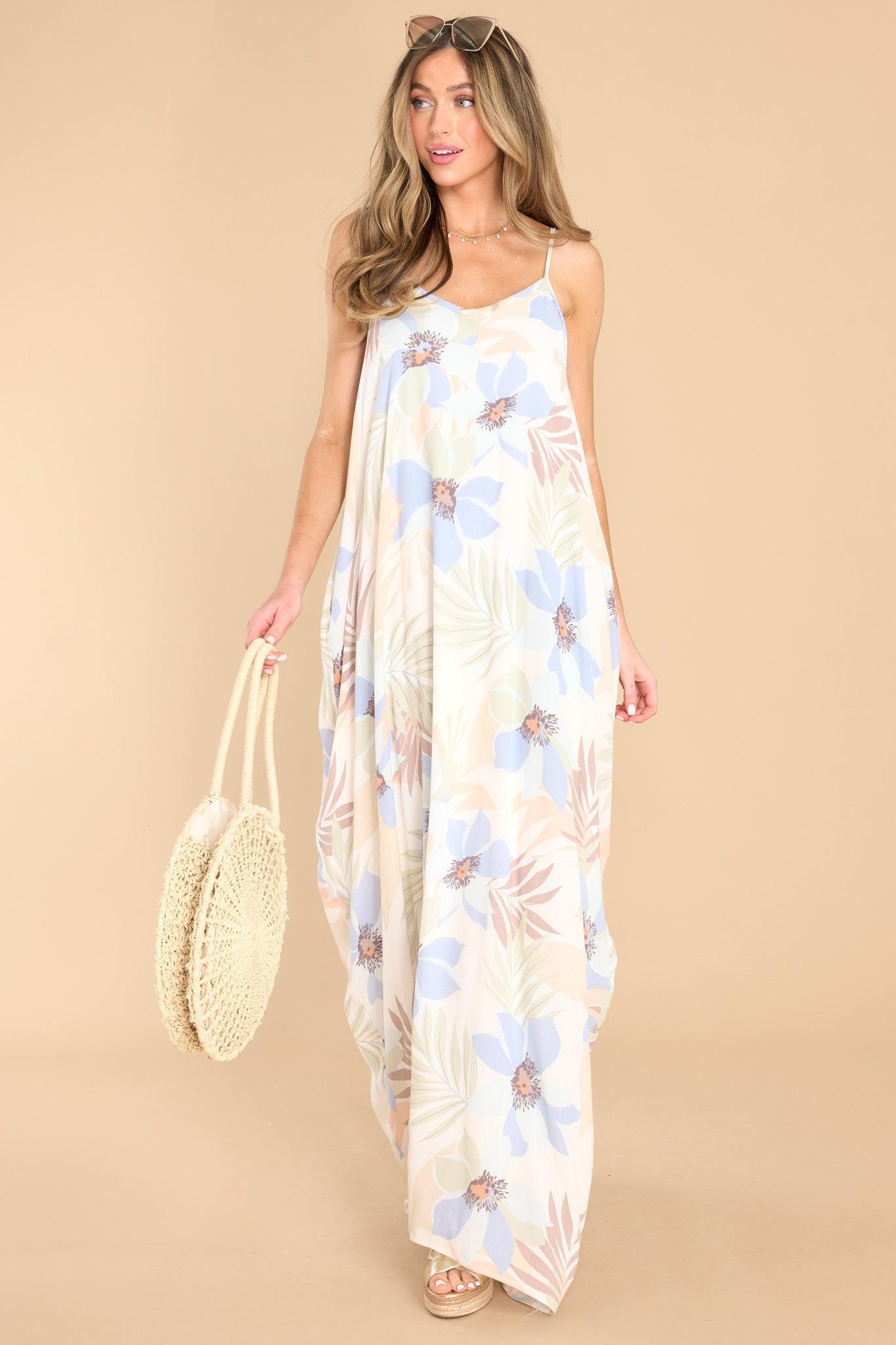 Out At Sea Blue Tropical Maxi Dress Product Image