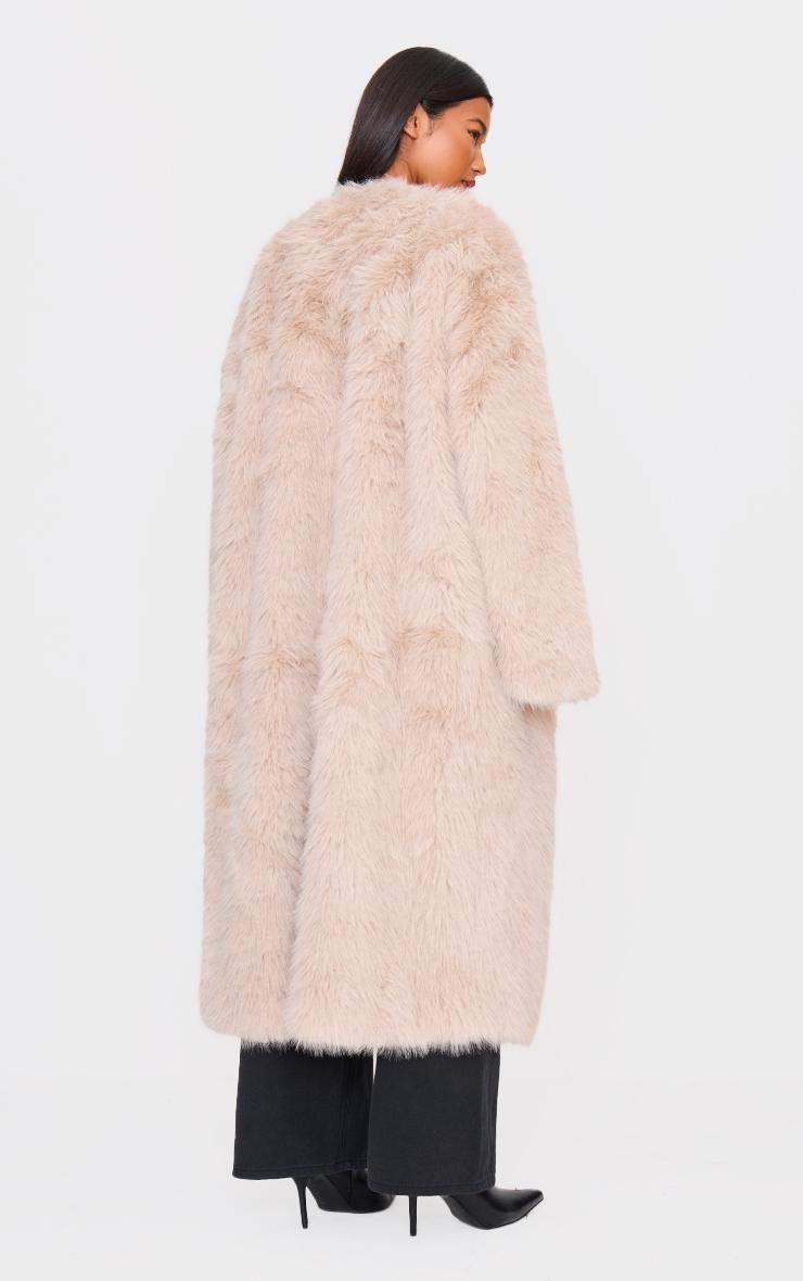 Stone Faux Fur Collarless Coat Product Image