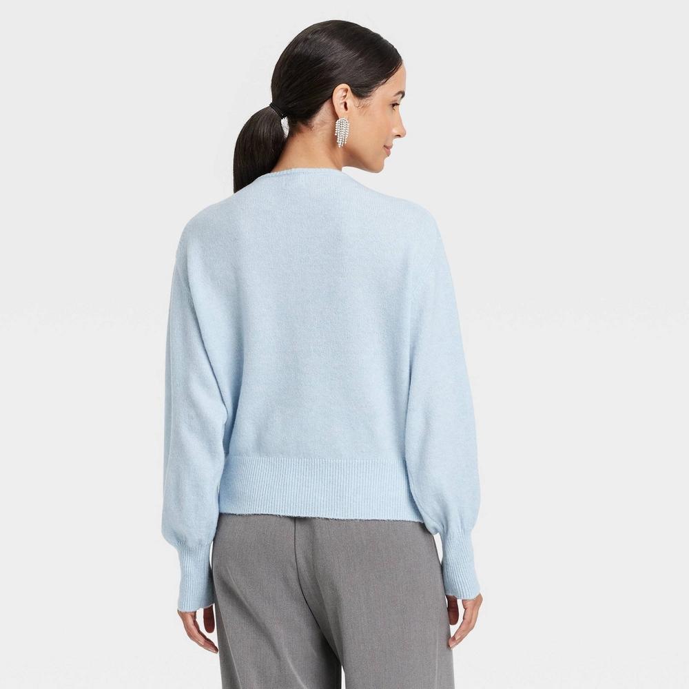 Women's Cozy Knit V-Neck Pullover Sweater - A New Day™ Light Blue S Product Image