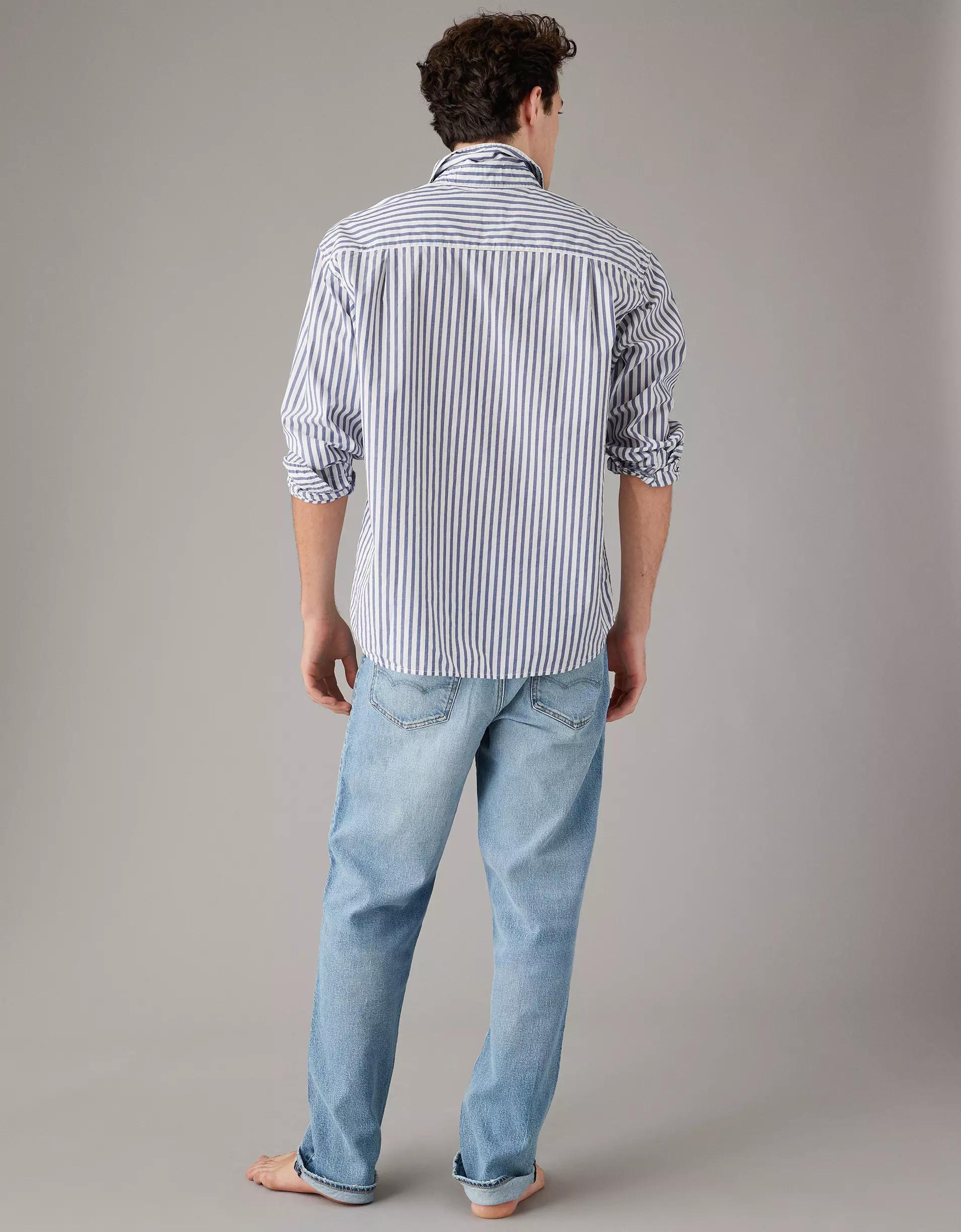 AE Everyday Poplin Striped Button-Up Shirt Product Image