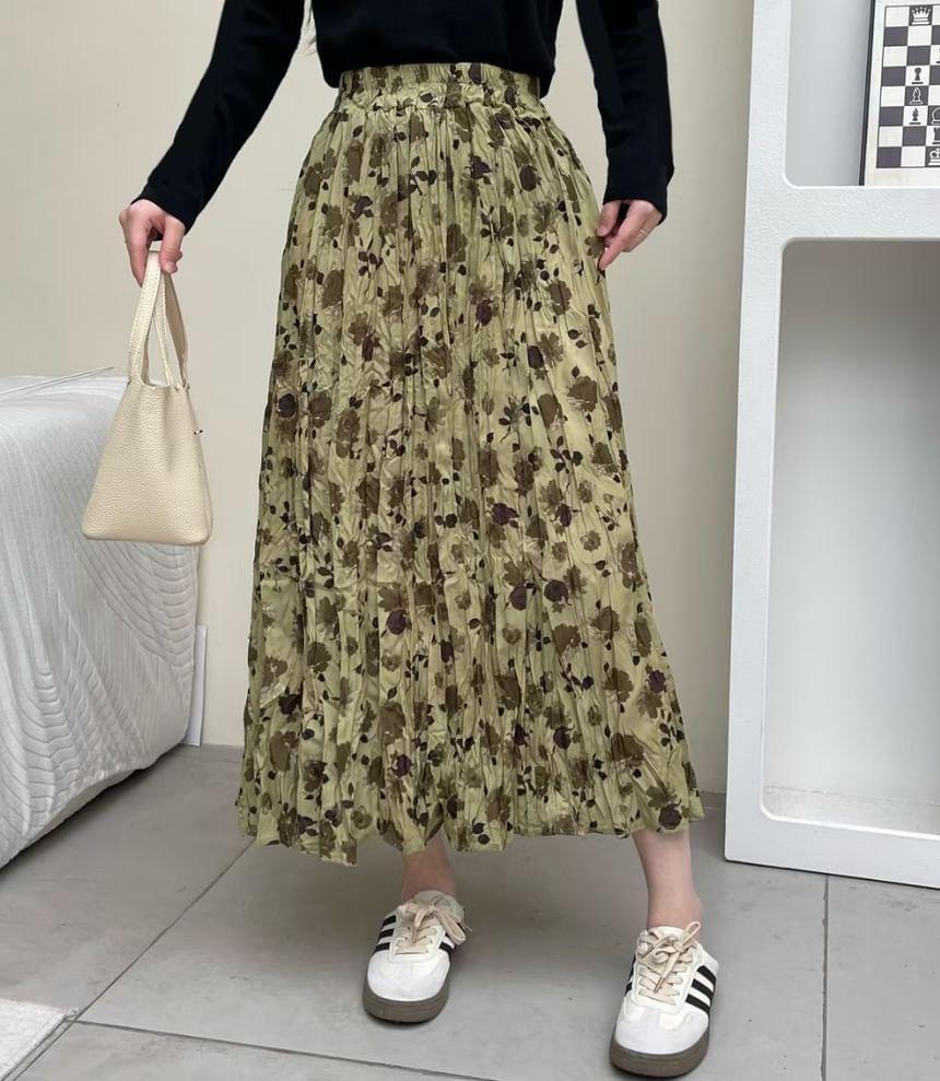 High Waist Floral Maxi A-Line Skirt Product Image