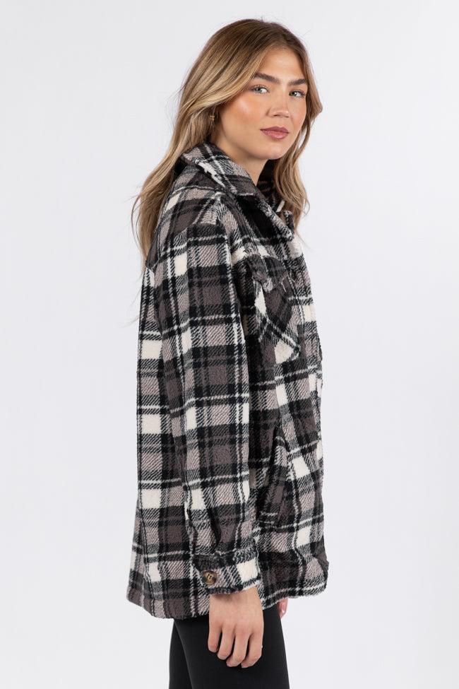 Through The Leaves Black Plaid Sherpa Shacket FINAL SALE Product Image