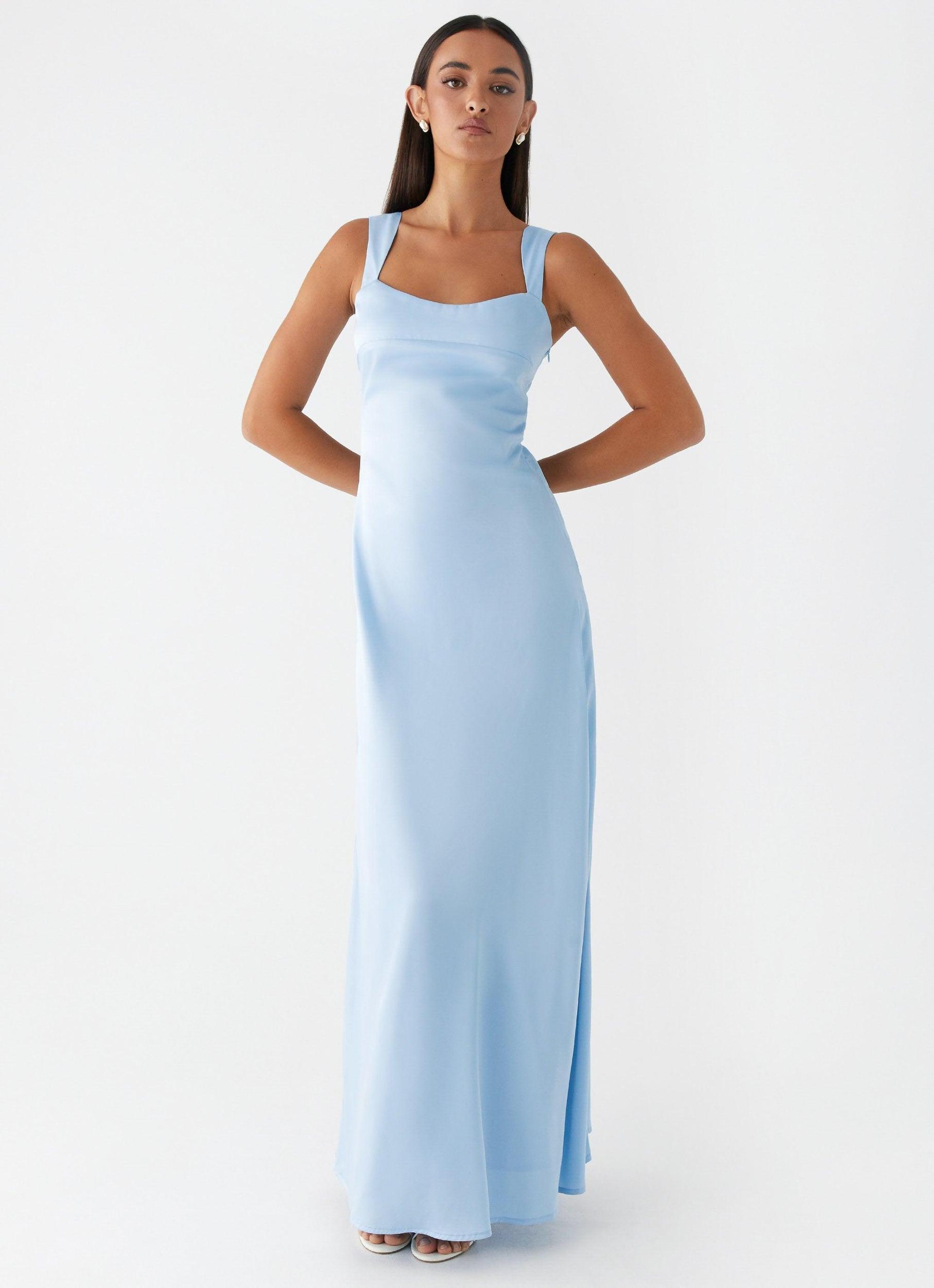 Odette Satin Maxi Dress - Blue Product Image