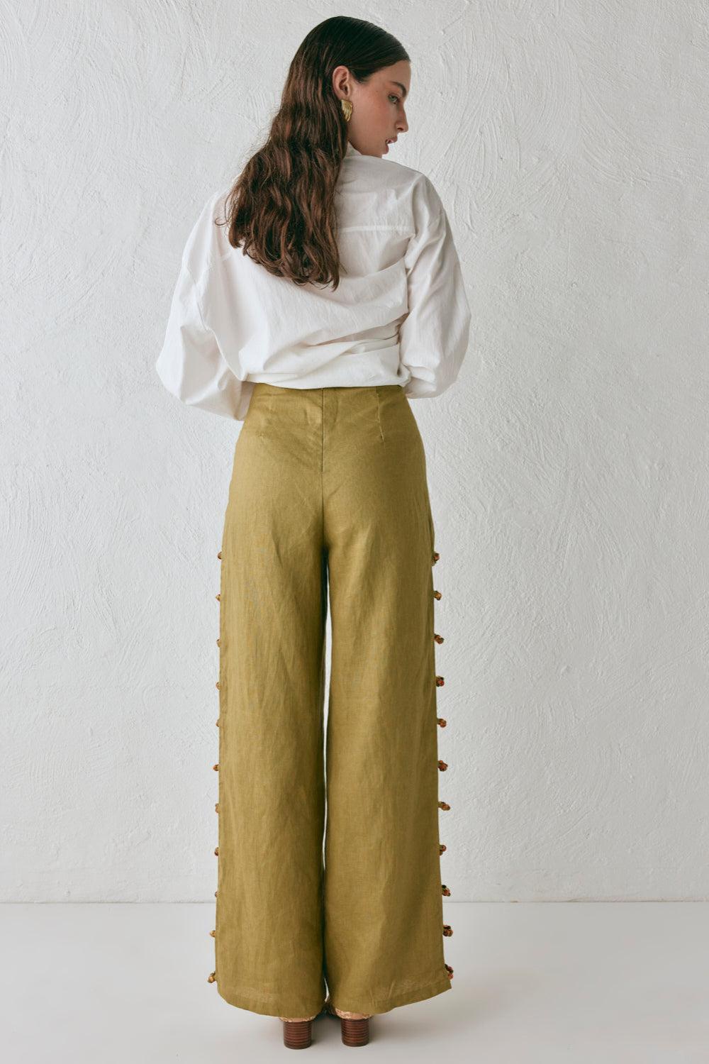 Tia Linen Pants Olive Product Image