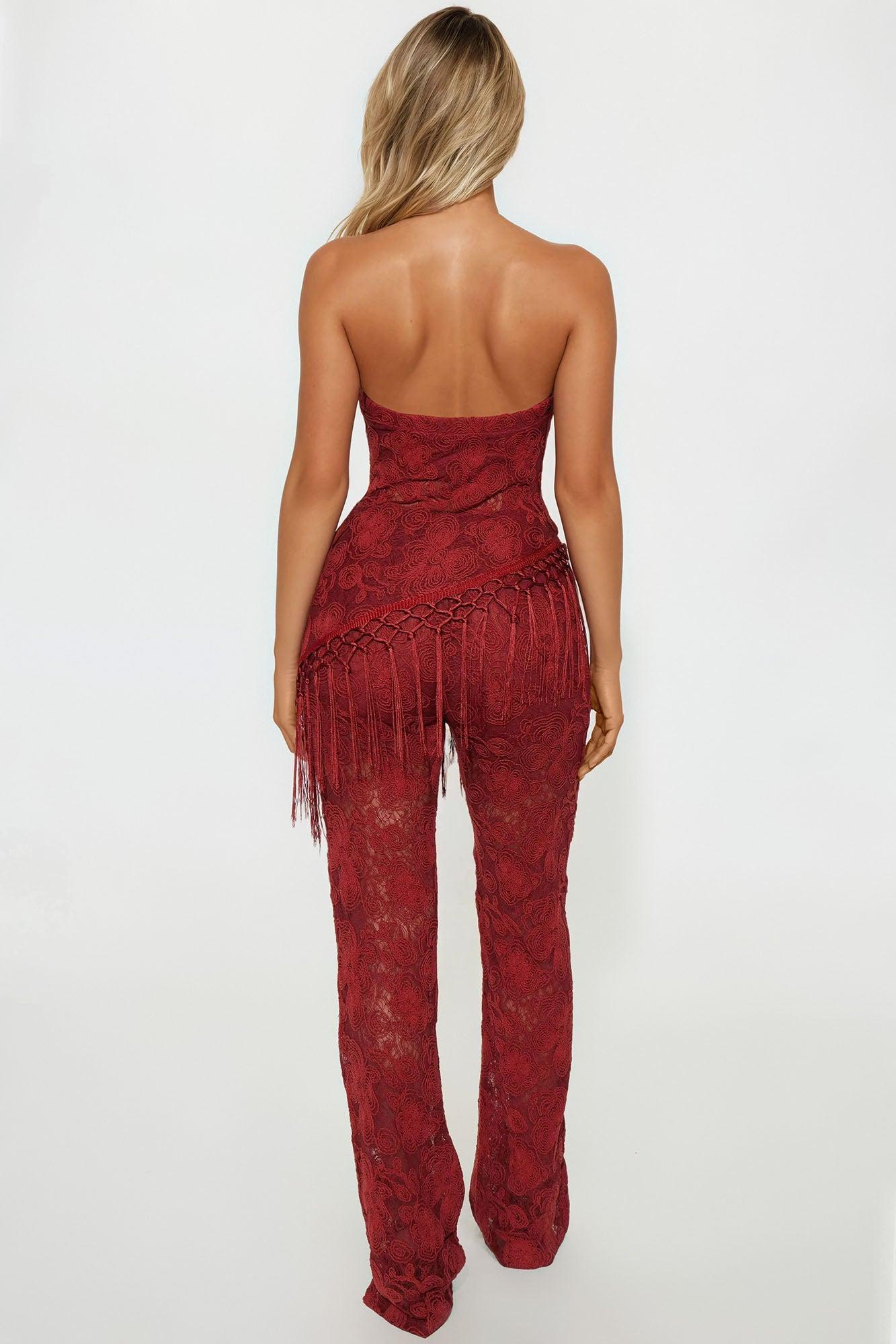Nayansi Embroidered Fringe Pant Set - Rust Product Image