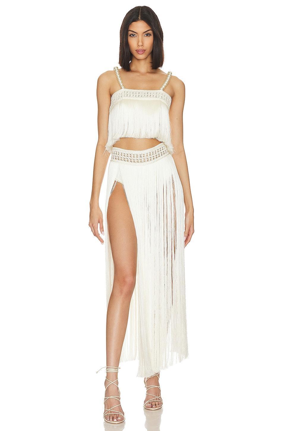 Pearl Beaded Fringe Crop Top PatBO Product Image