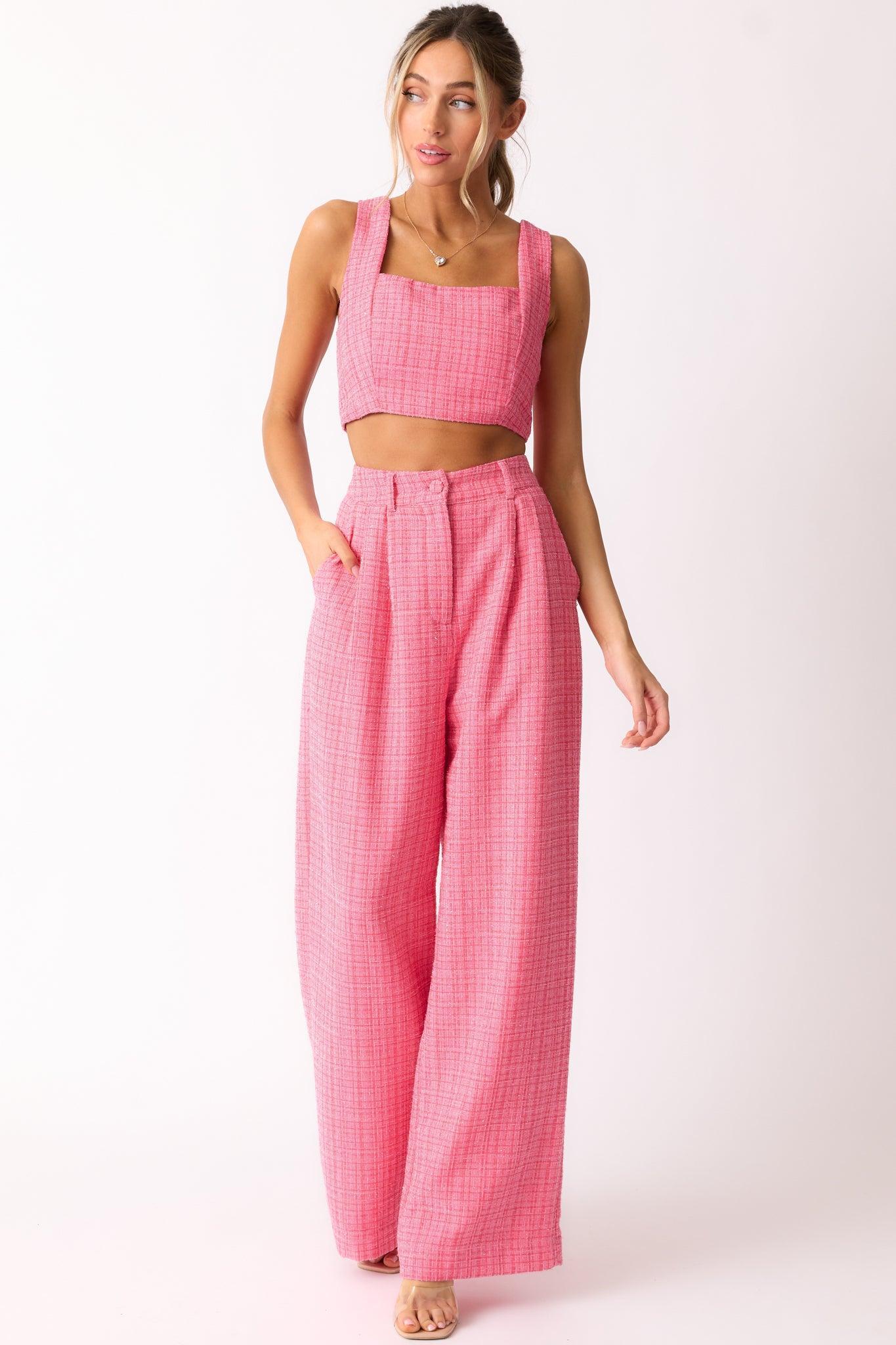 Go Get It Pink Tweed Crop Top Product Image