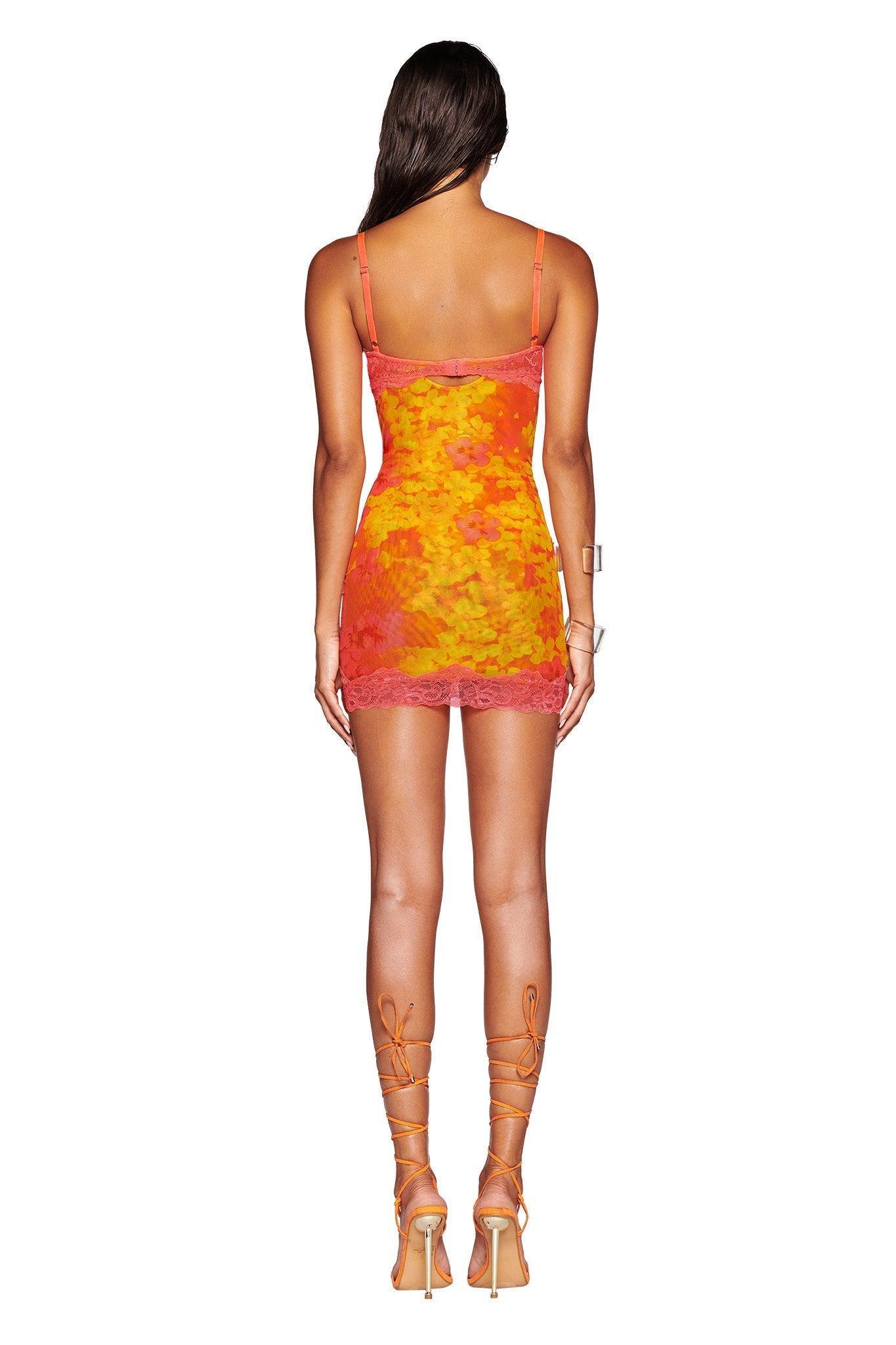 CALYPSO MINI DRESS - ORANGE : NEON FLORAL Product Image