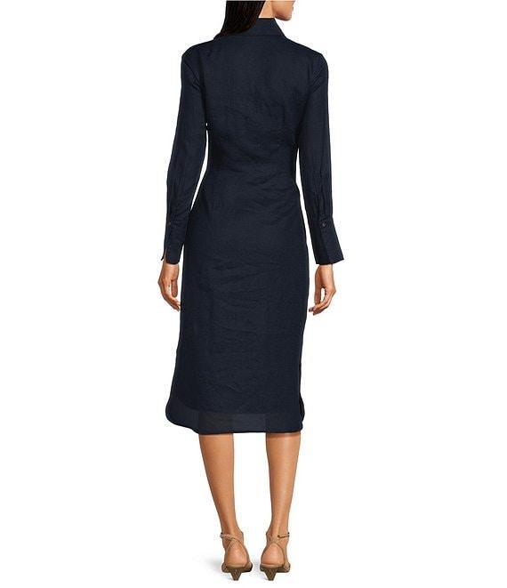 J.McLaughlin Orla Linen Notch Collar Long Sleeve Tie Front Button Down Dress Product Image
