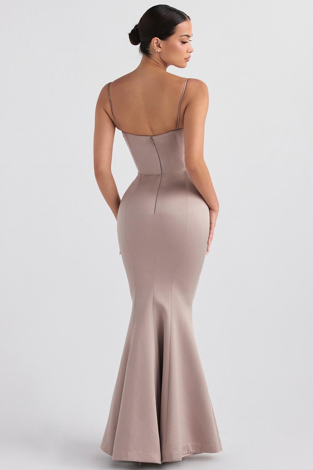 Violette  mushroom satin fishtail gown Product Image