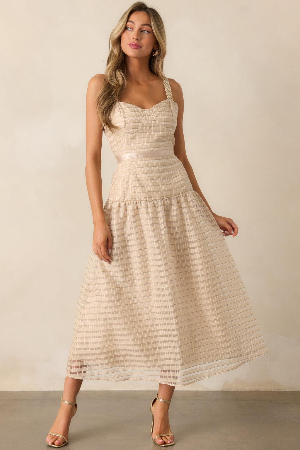 Know Better Tan Embroidered Drop Waist Maxi Dress Product Image