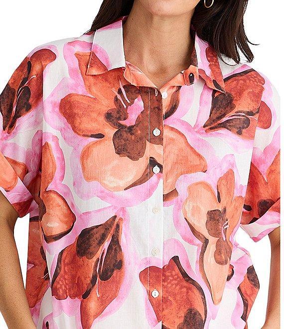 Brave + True Alice Short Sleeve Floral Print Button Down Blouse Product Image