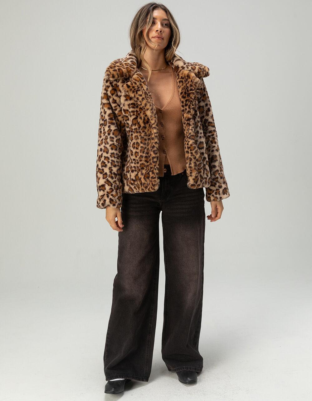 RSQ Womens Leopard Print Soft Fur Jacket - LEOPARD Product Image